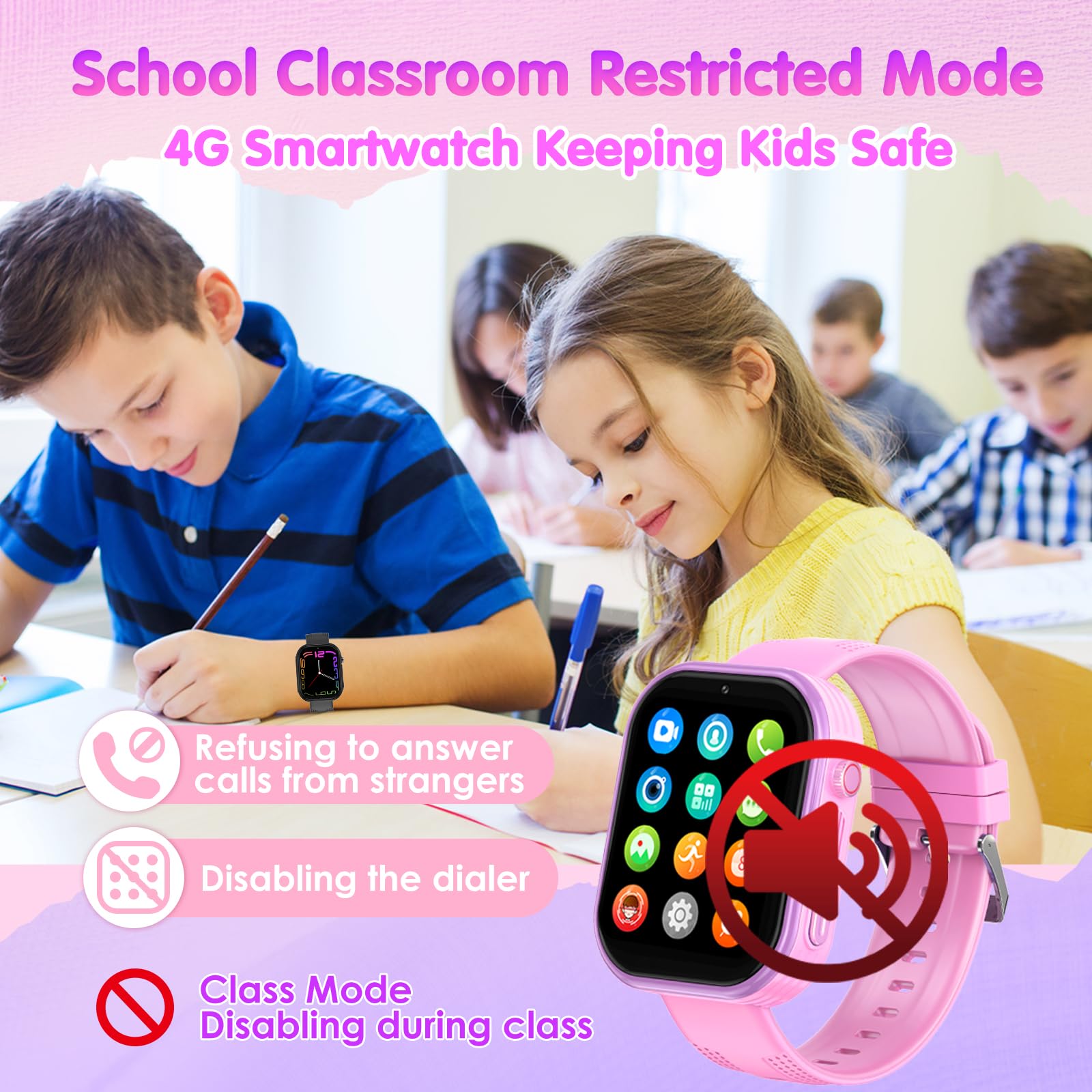Montre connectée enfant 4G GPS — appels vidéo, chat vocal, SOS