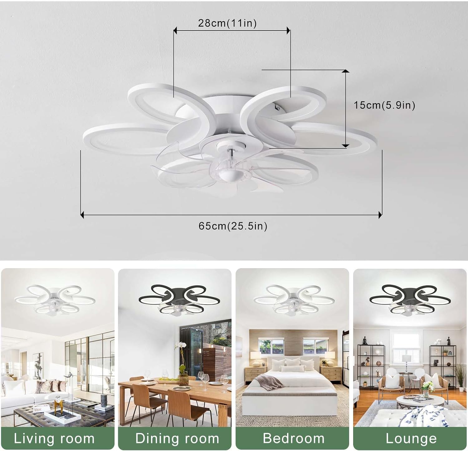 Ventilateur de plafond lustre LED Alexa — design fleurs élégant — vue 7