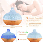 Diffuseur d'arômes 3-en-1 550 ml — humidificateur ultrasons, 7 couleurs LED, télécommande, arrêt auto