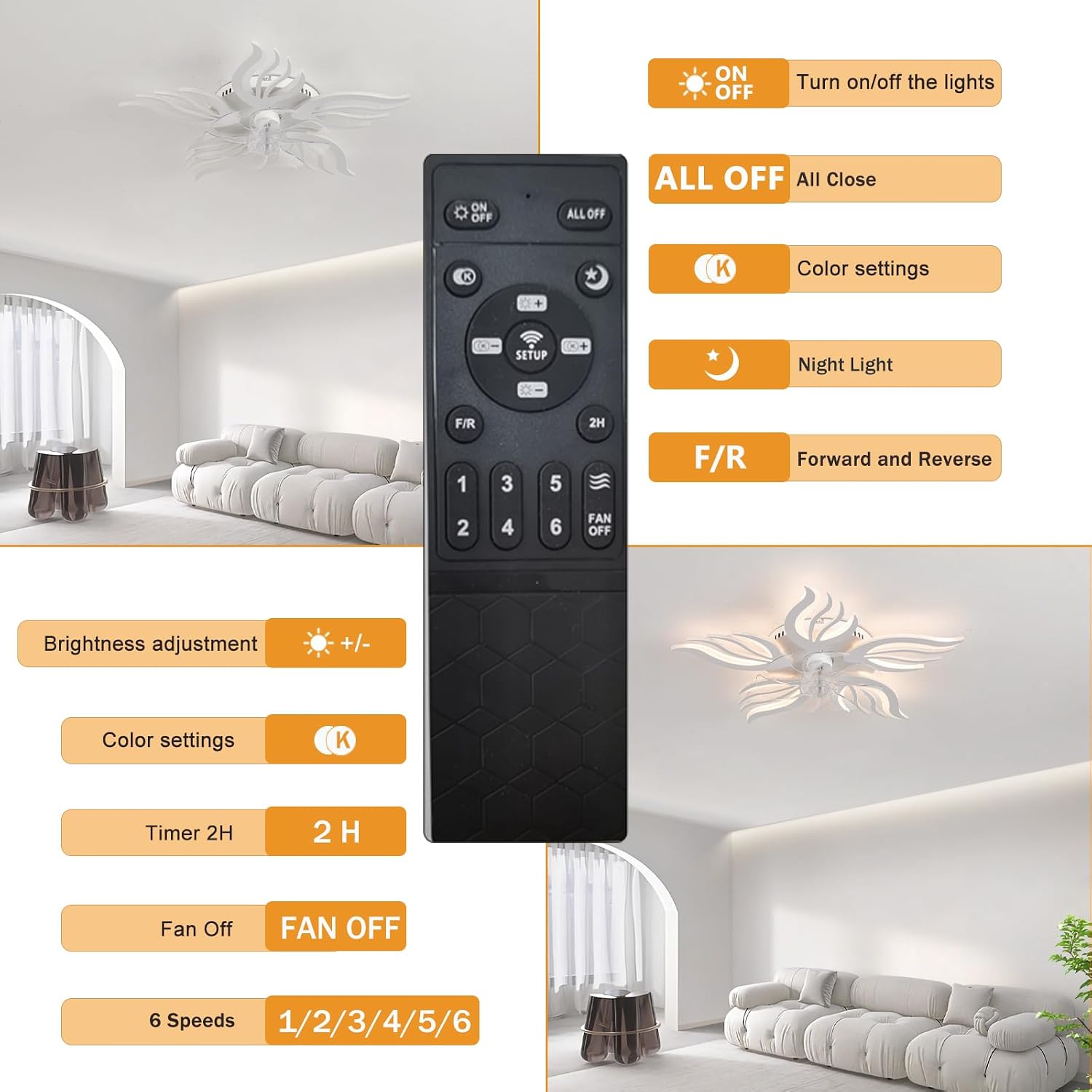 Ventilateur de plafond lustre LED — télécommande et application — vue 6