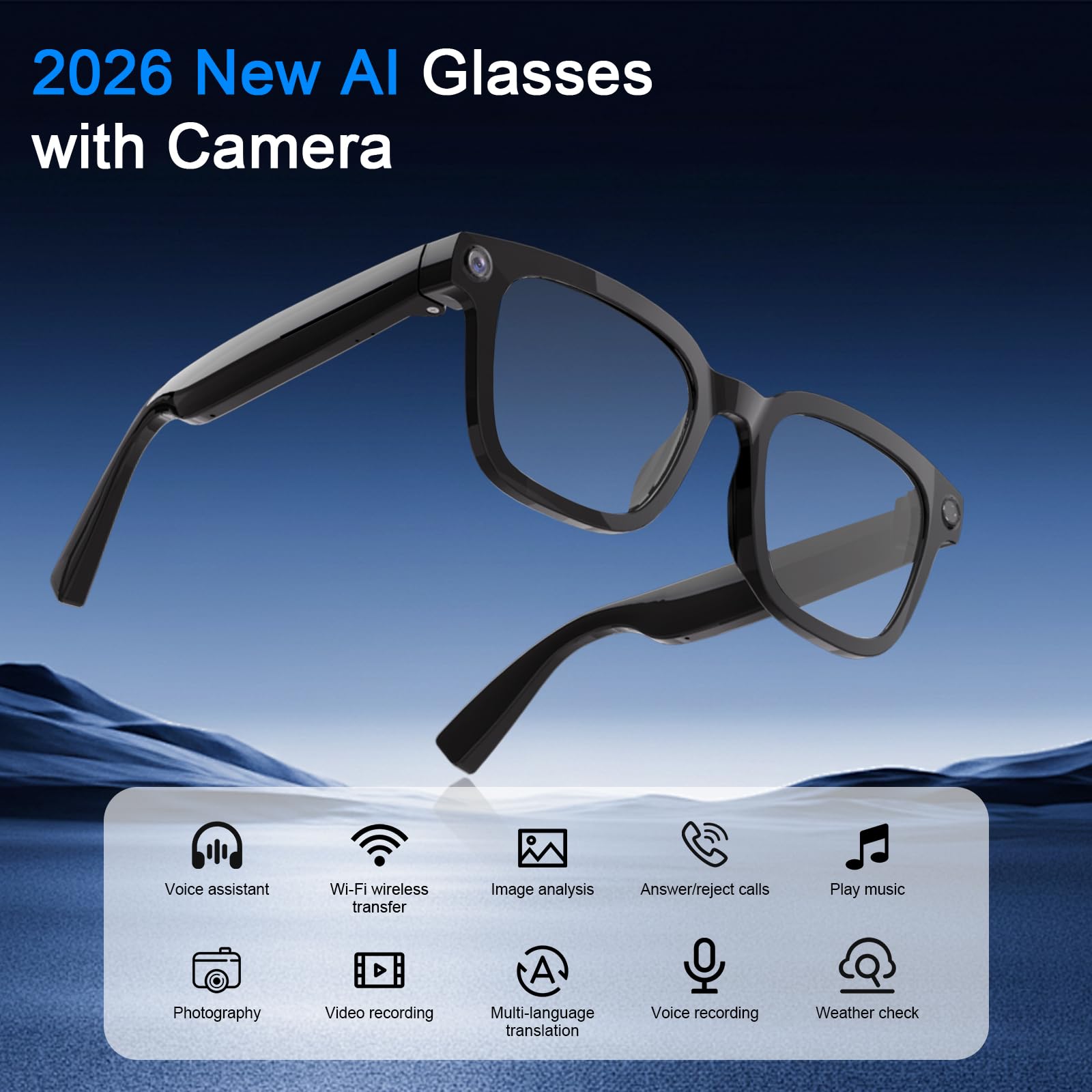 Lunettes connectées caméra 8MP 1200P IA USB-C, double micro enregistrement