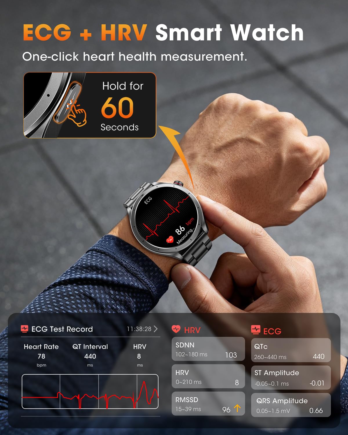 Montre connectée homme ECG HRV AI-GPT tension artérielle santé