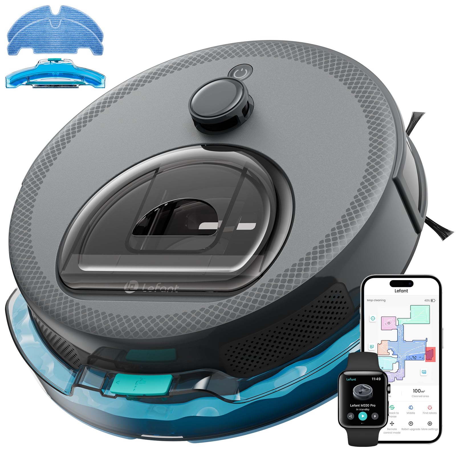 Robot aspirateur laveur 3 en 1 5000Pa navigation LiDAR cartographie sol