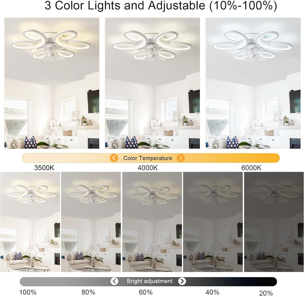Ventilateur de plafond lustre LED Alexa — design fleurs élégant — vue 2