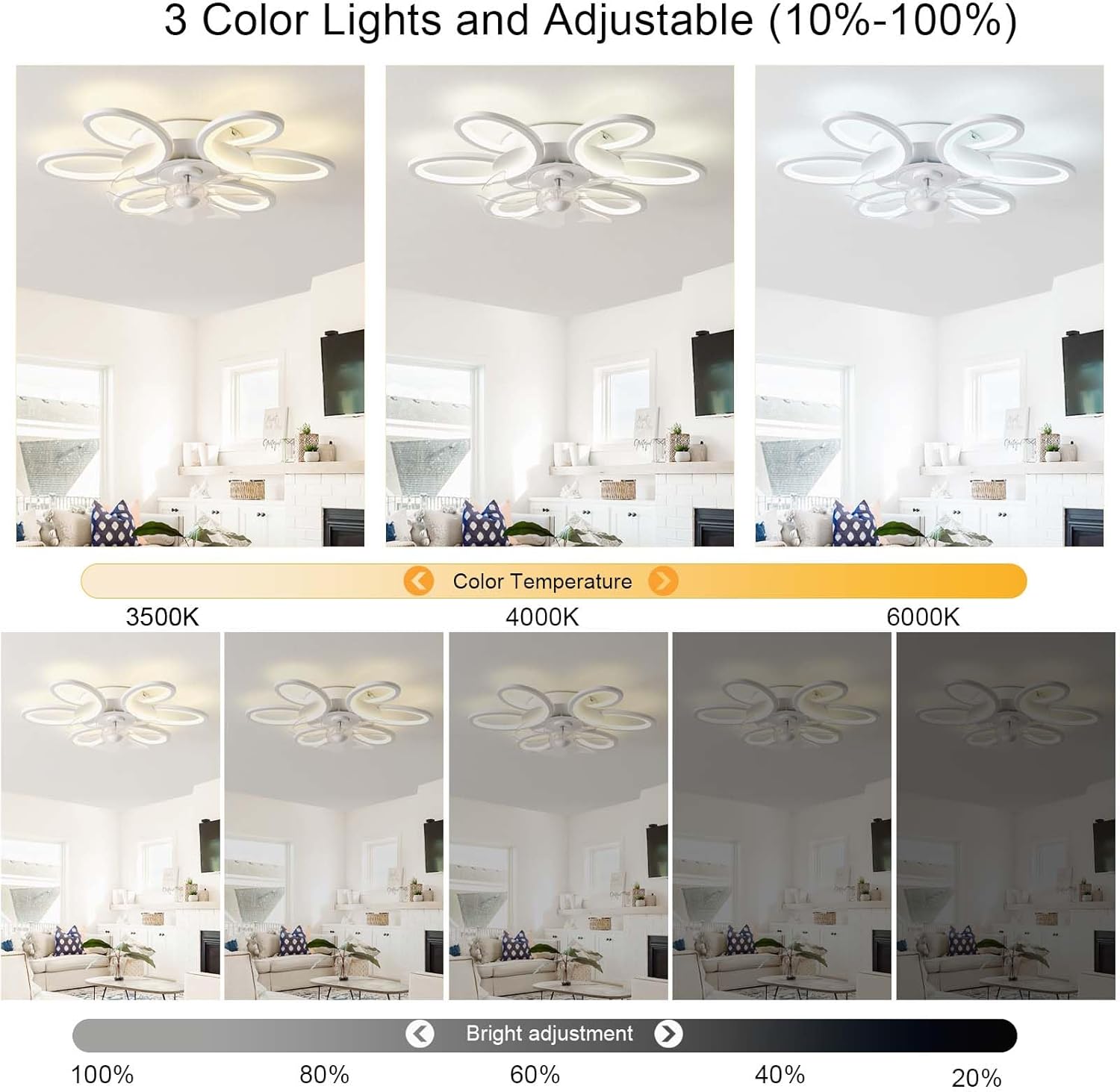 Ventilateur de plafond lustre LED Alexa — design fleurs élégant — vue 2