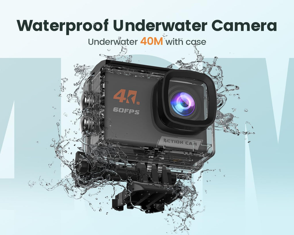 Caméra action 4K zoom 8X écran tactile — étanche 40 m, stabilisation 6 axes, WiFi 60fps + télécommande
