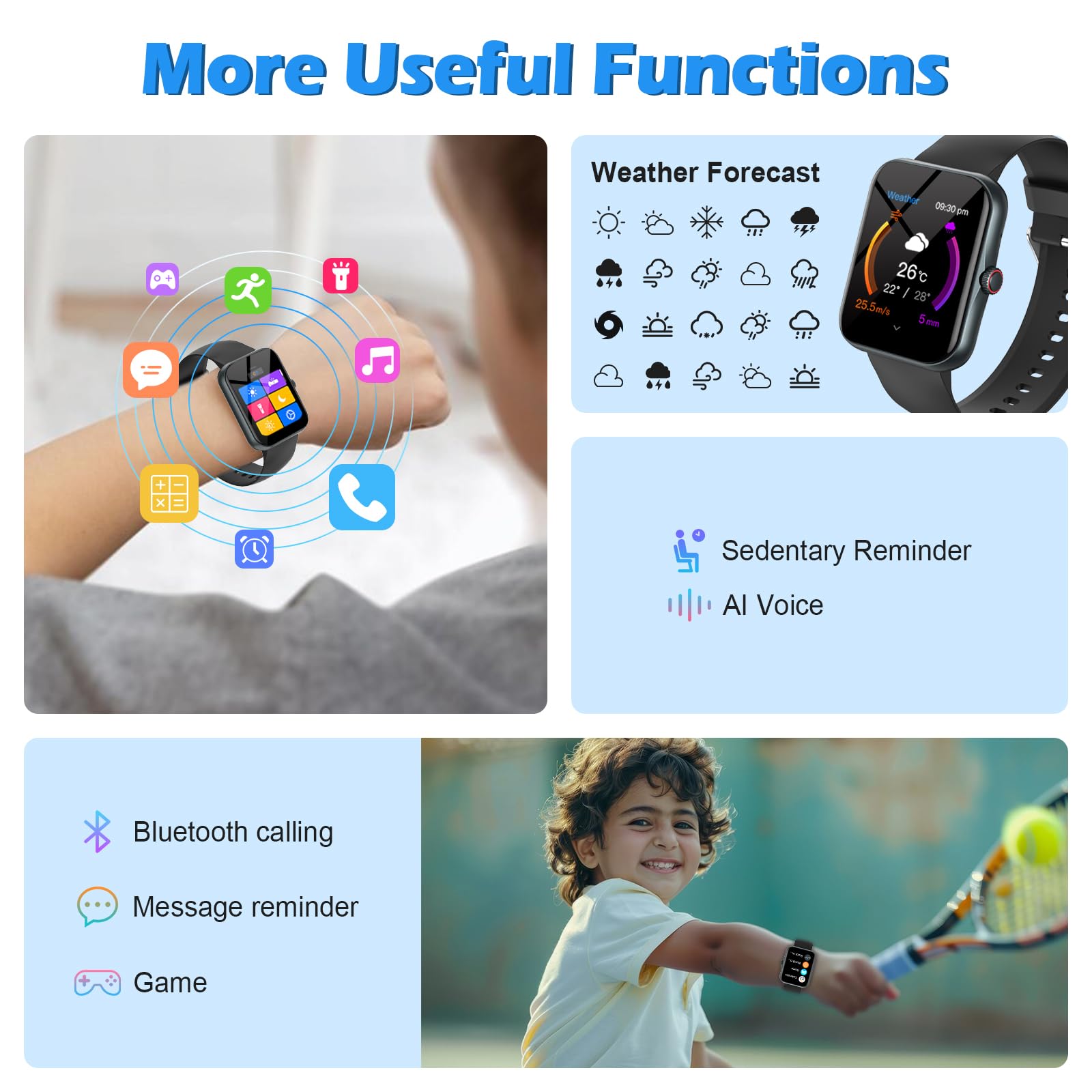 Montre connectée enfant garçon fille — 100+ modes sport, suivi santé, IP68