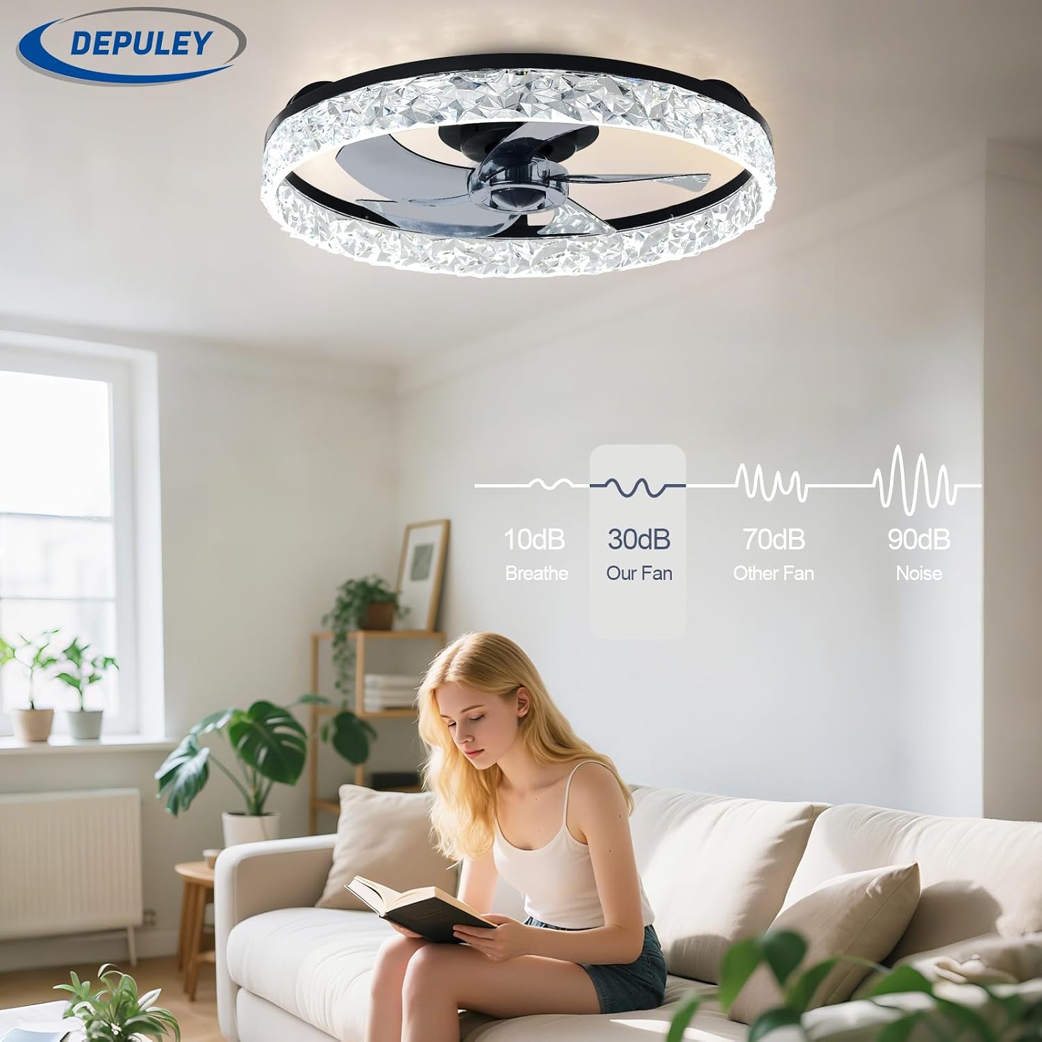 Ventilateur de plafond profil bas LED noir — appli et télécommande — vue 5