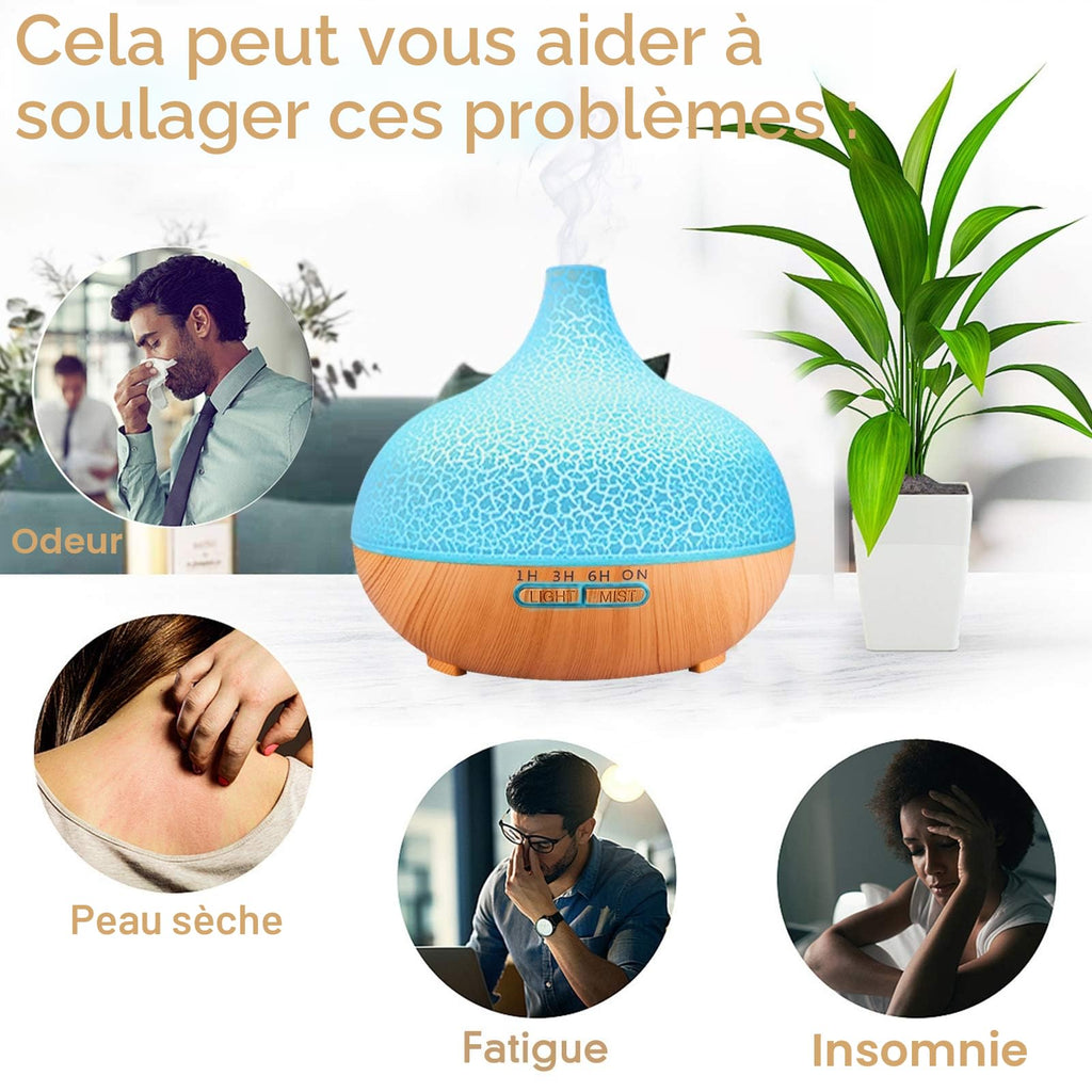 Diffuseur d'arômes 3-en-1 550 ml — humidificateur ultrasons, 7 couleurs LED, télécommande, arrêt auto