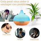 Diffuseur d'arômes 3-en-1 550 ml — humidificateur ultrasons, 7 couleurs LED, télécommande, arrêt auto