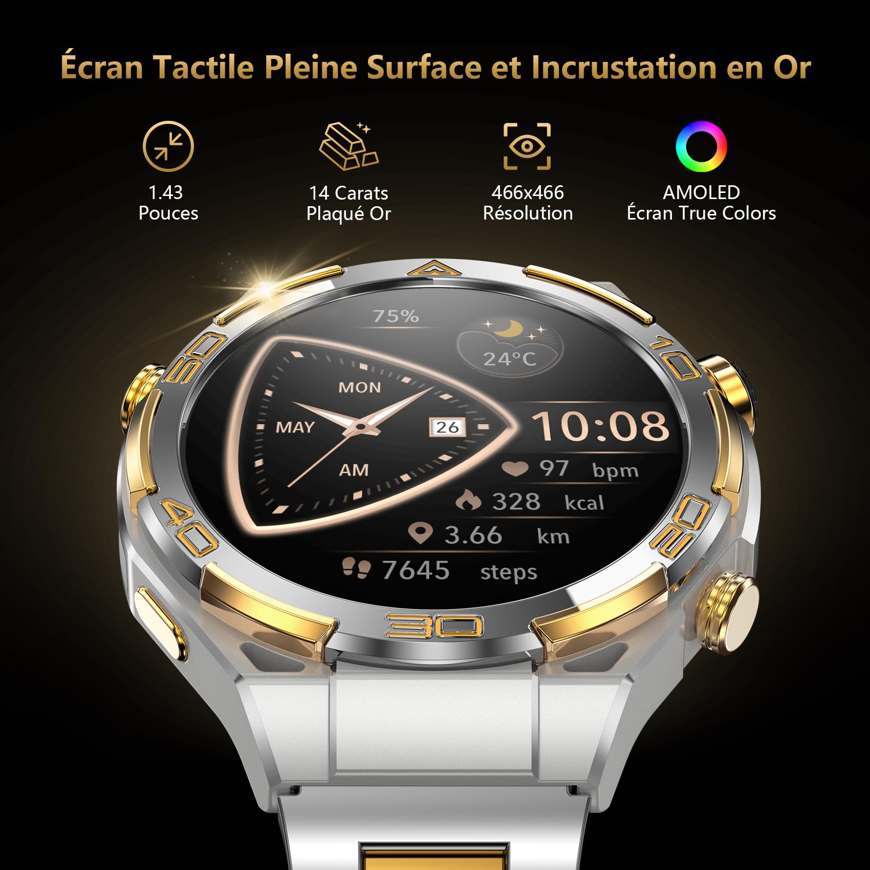 Montre connectée homme style business luxe or 14K ChatGPT intégré