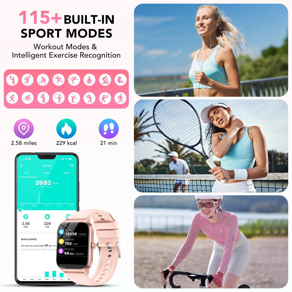 Montre connectée homme femme 1,85" — appels Bluetooth, cardio 24h, 115 modes, IP68