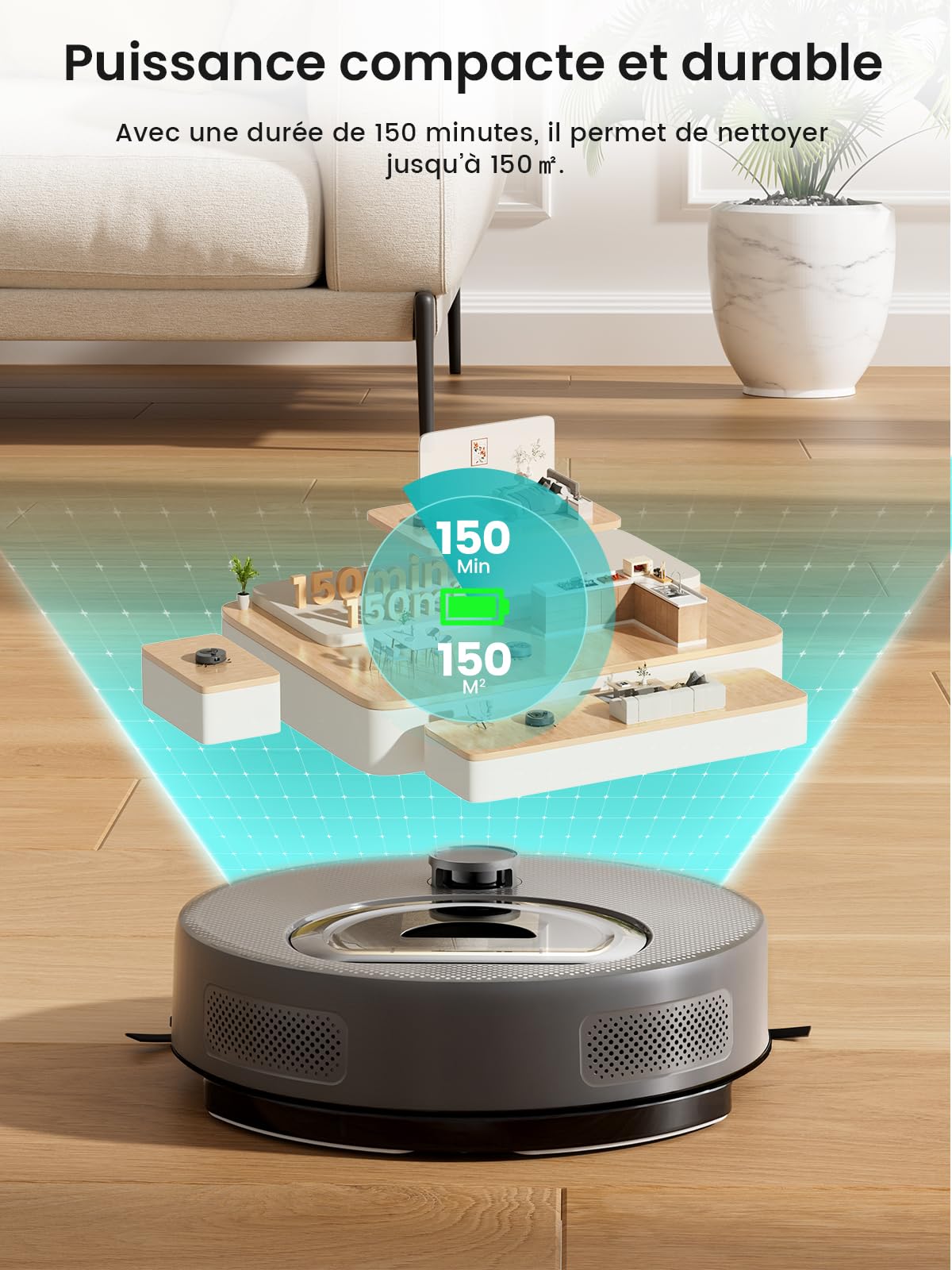 Robot aspirateur laveur 3 en 1 5000Pa navigation LiDAR cartographie auto