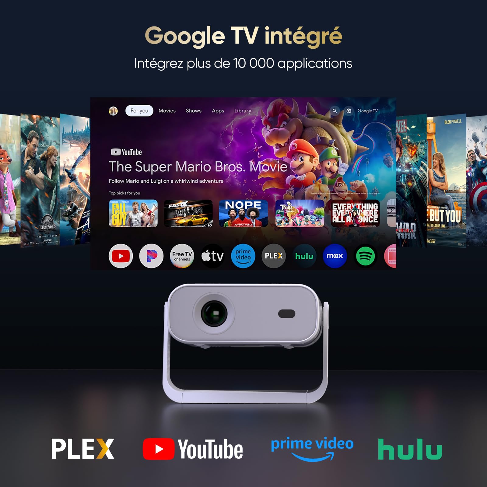 Vidéoprojecteur Google TV 2026 apps intégrées 4K home cinéma smart