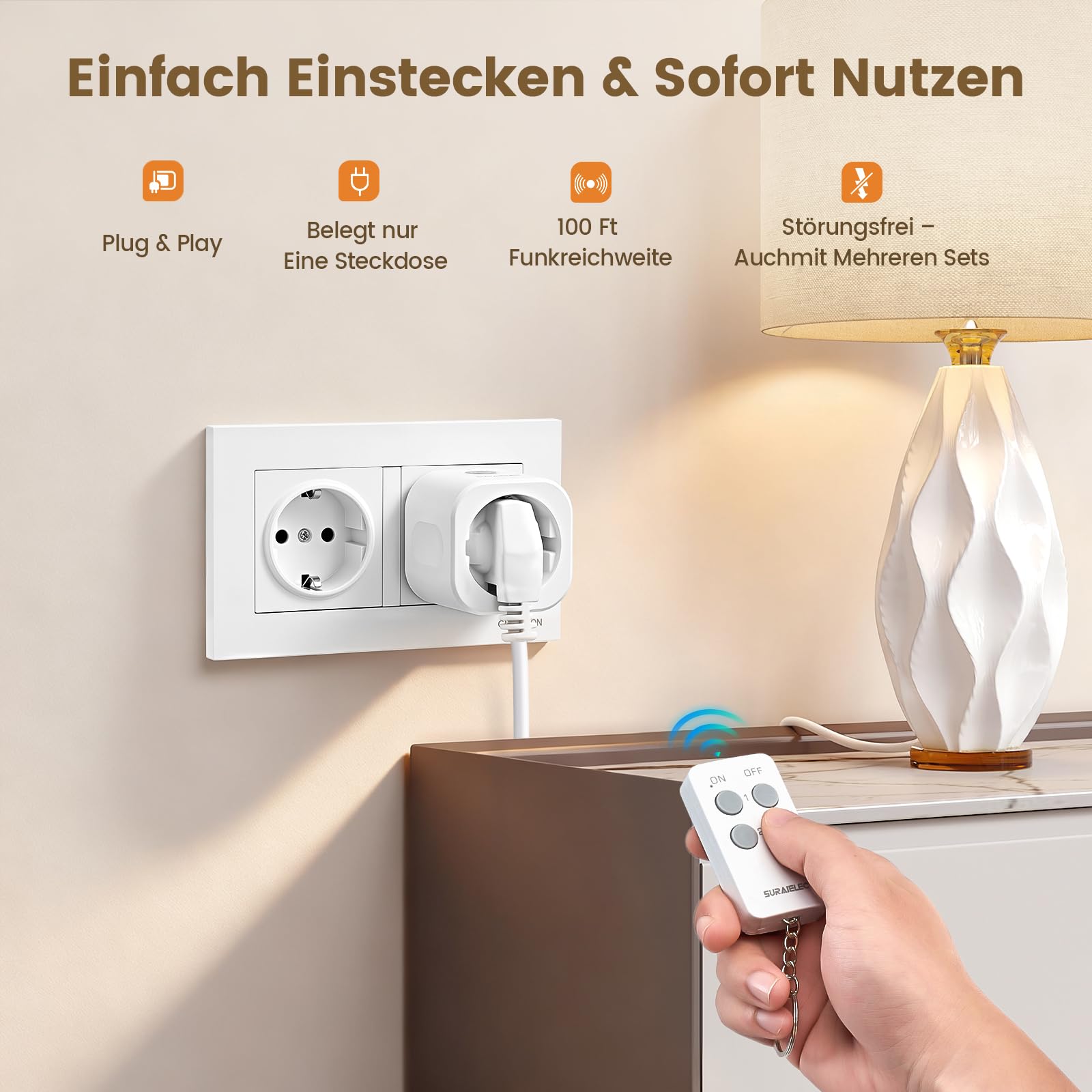Prise télécommandée sans fil 16A 3680W kit prises intérieur portée 30m