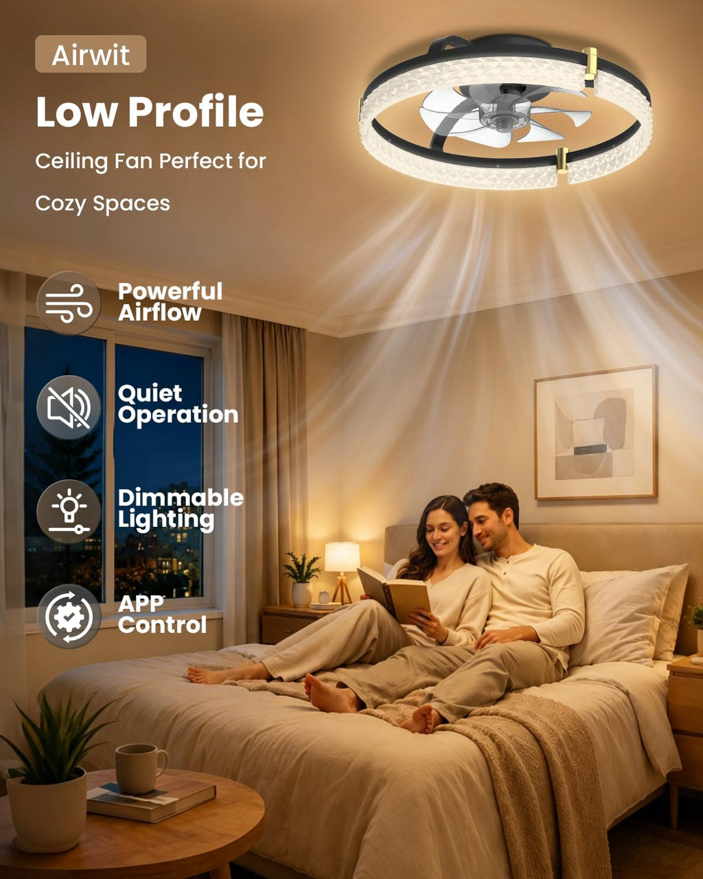 Ventilateur de plafond 48 cm avec lumière LED — petites chambres — vue 3