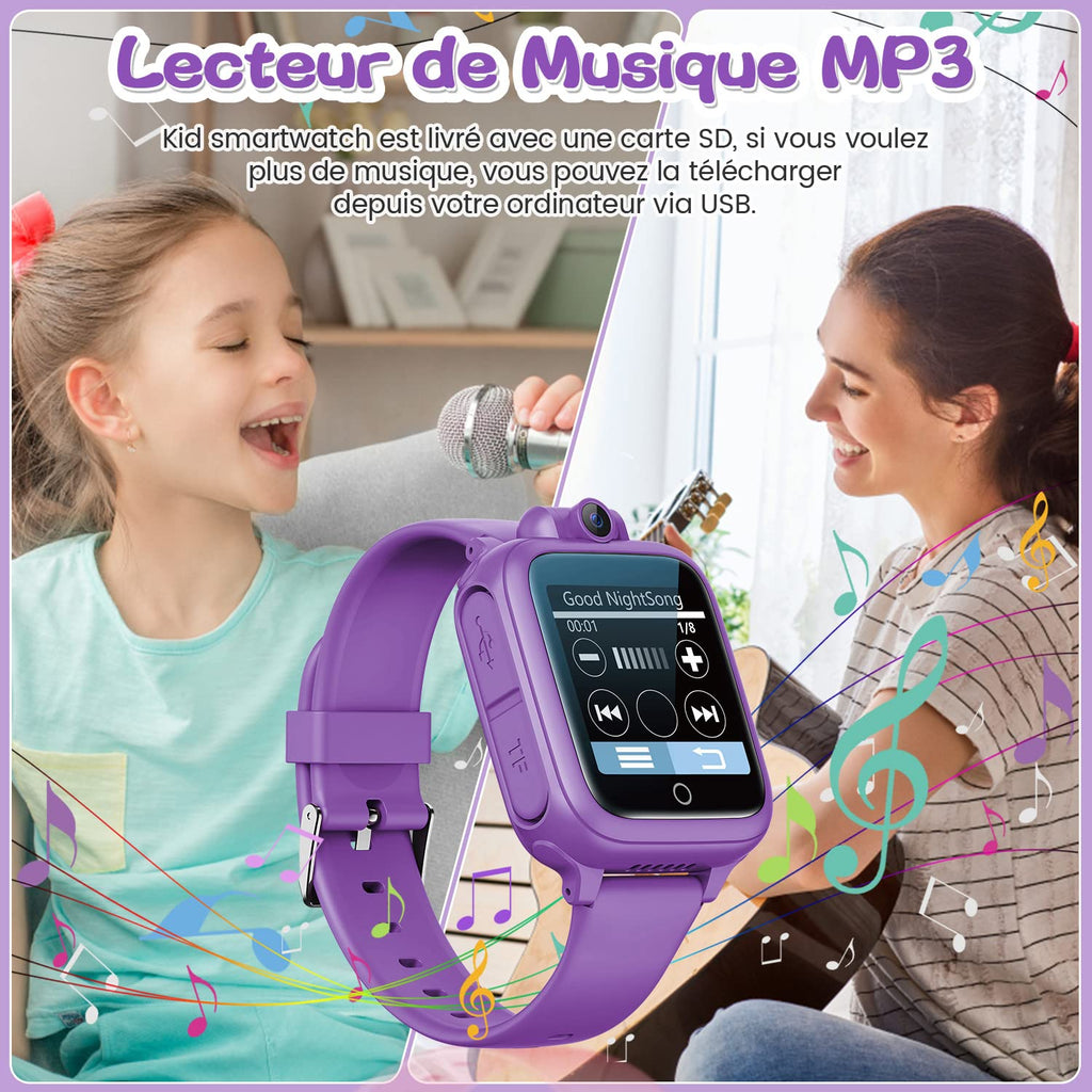 Montre connectée enfant jouet — caméra rotative, 14 jeux, mode école (3-12 ans)