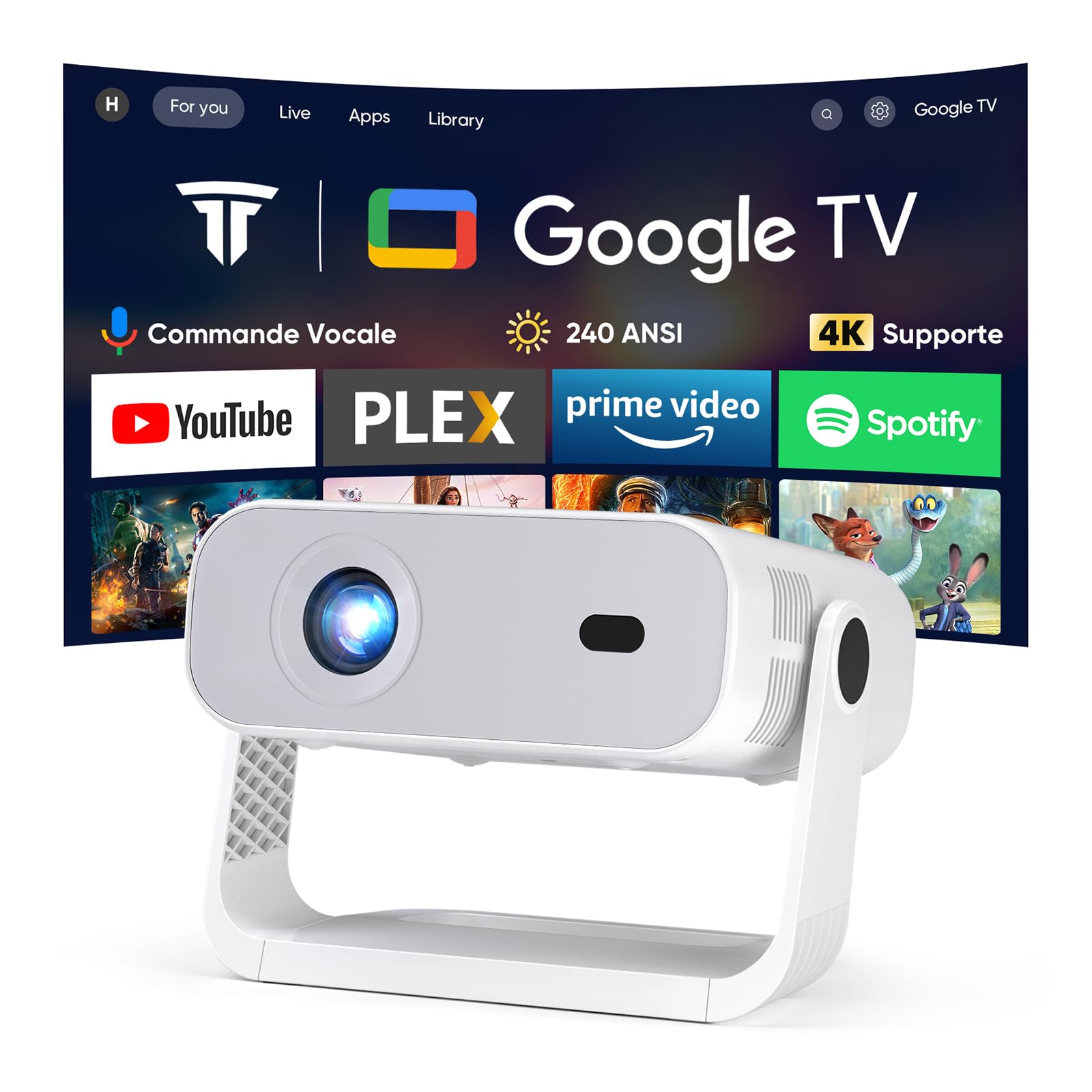 Vidéoprojecteur Google TV 2026 apps intégrées 4K home cinéma smart