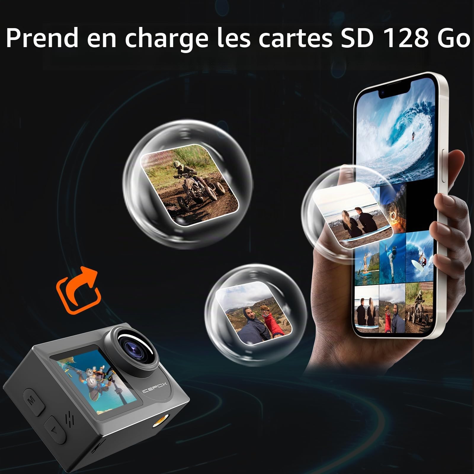 Caméra action 4K 60fps 20MP — étanche 30 m, WiFi, stabilisation EIS, 2 batteries 1350 mAh
