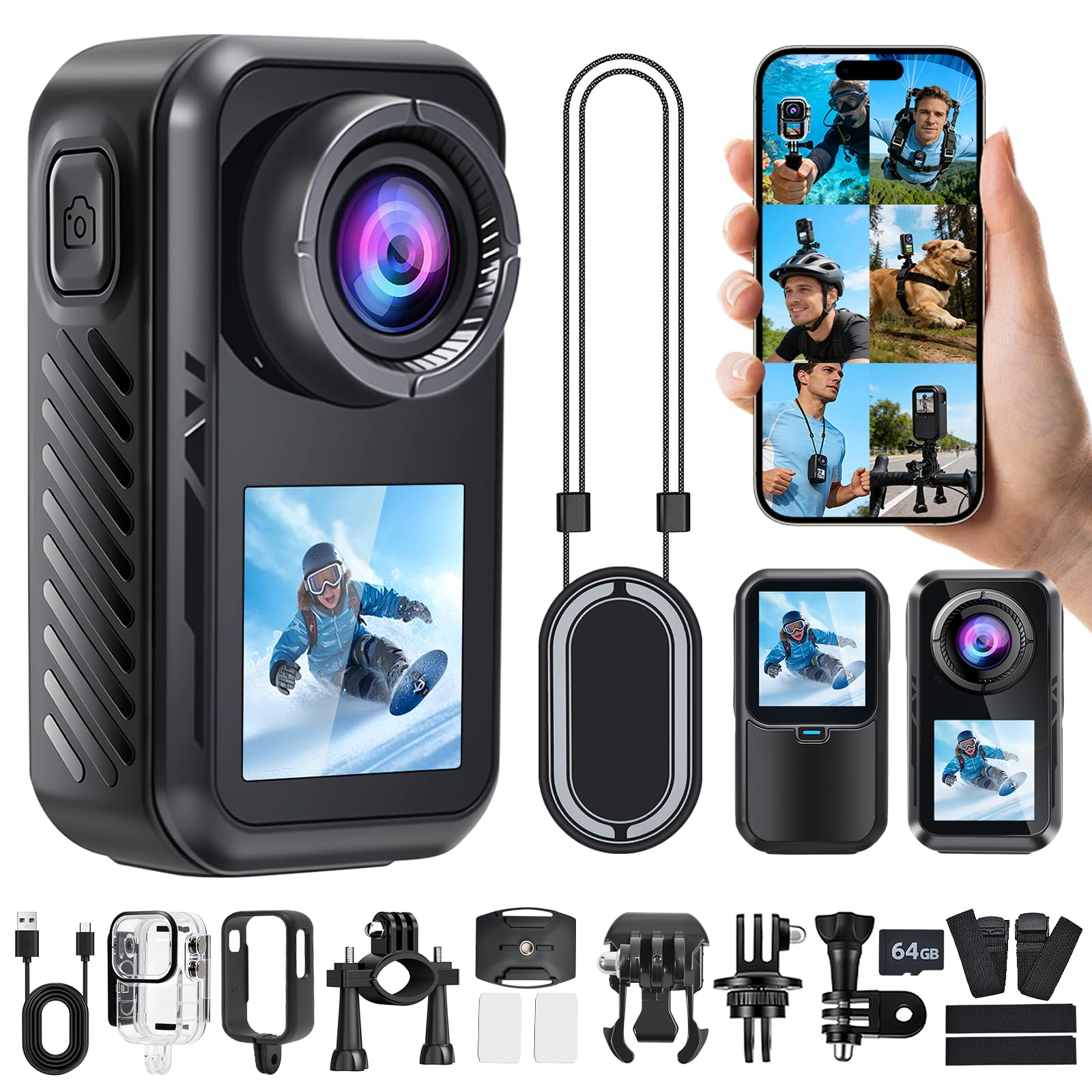 Caméra sport 4K 60fps double écran WiFi 130° stabilisation action cam