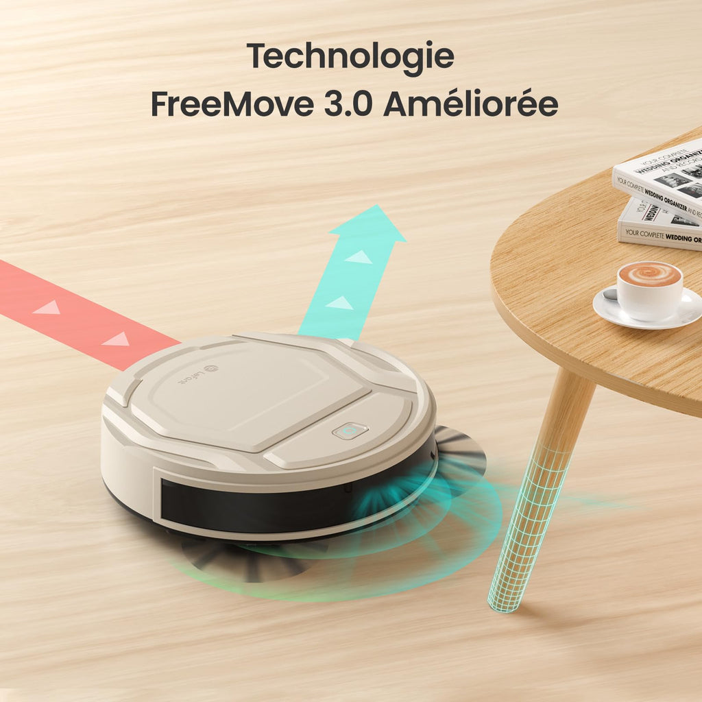 Robot aspirateur mince 2200Pa silencieux 55dB WiFi connecté app