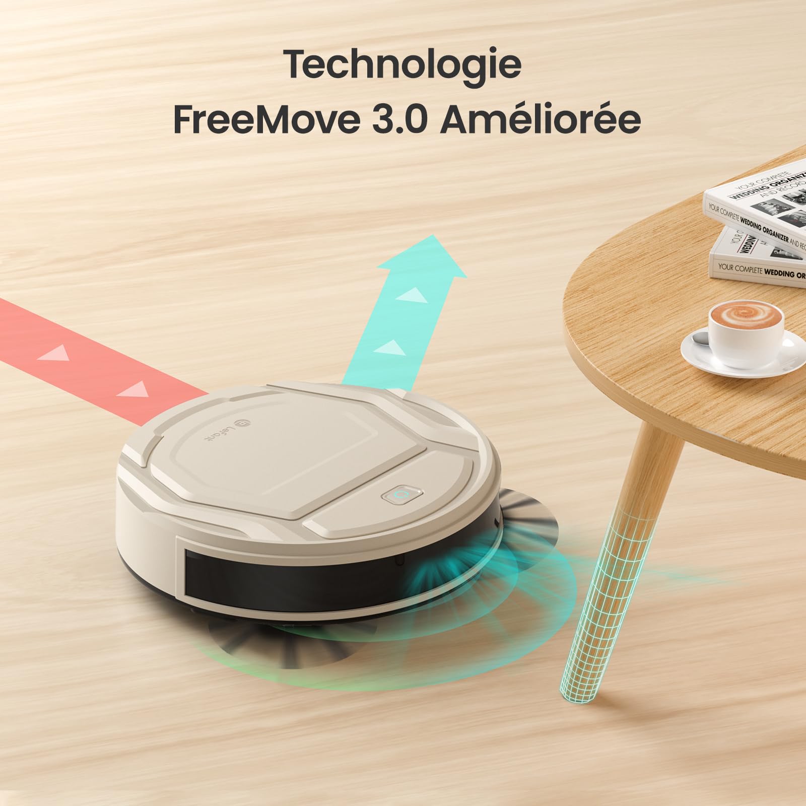 Robot aspirateur mince 2200Pa silencieux 55dB WiFi connecté app