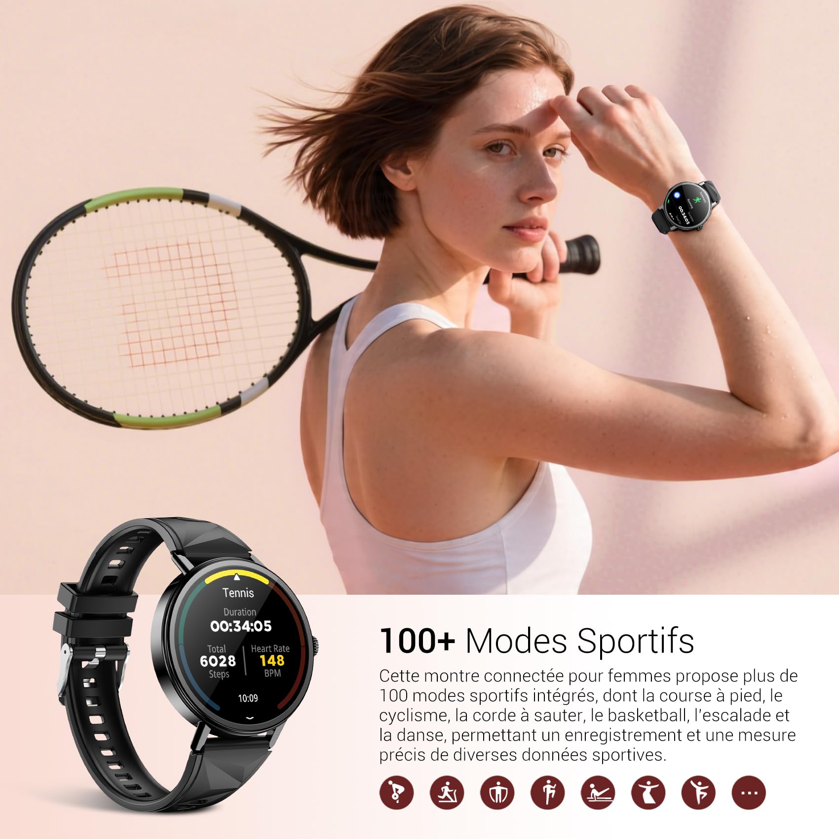 Montre connectée femme homme appel Bluetooth réveil sport fitness