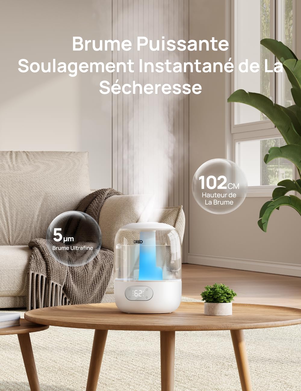 Humidificateur d'air ultrasonique 3 L — brume fraîche 250 ml/h, remplissage par le haut, mode veille 26 dB