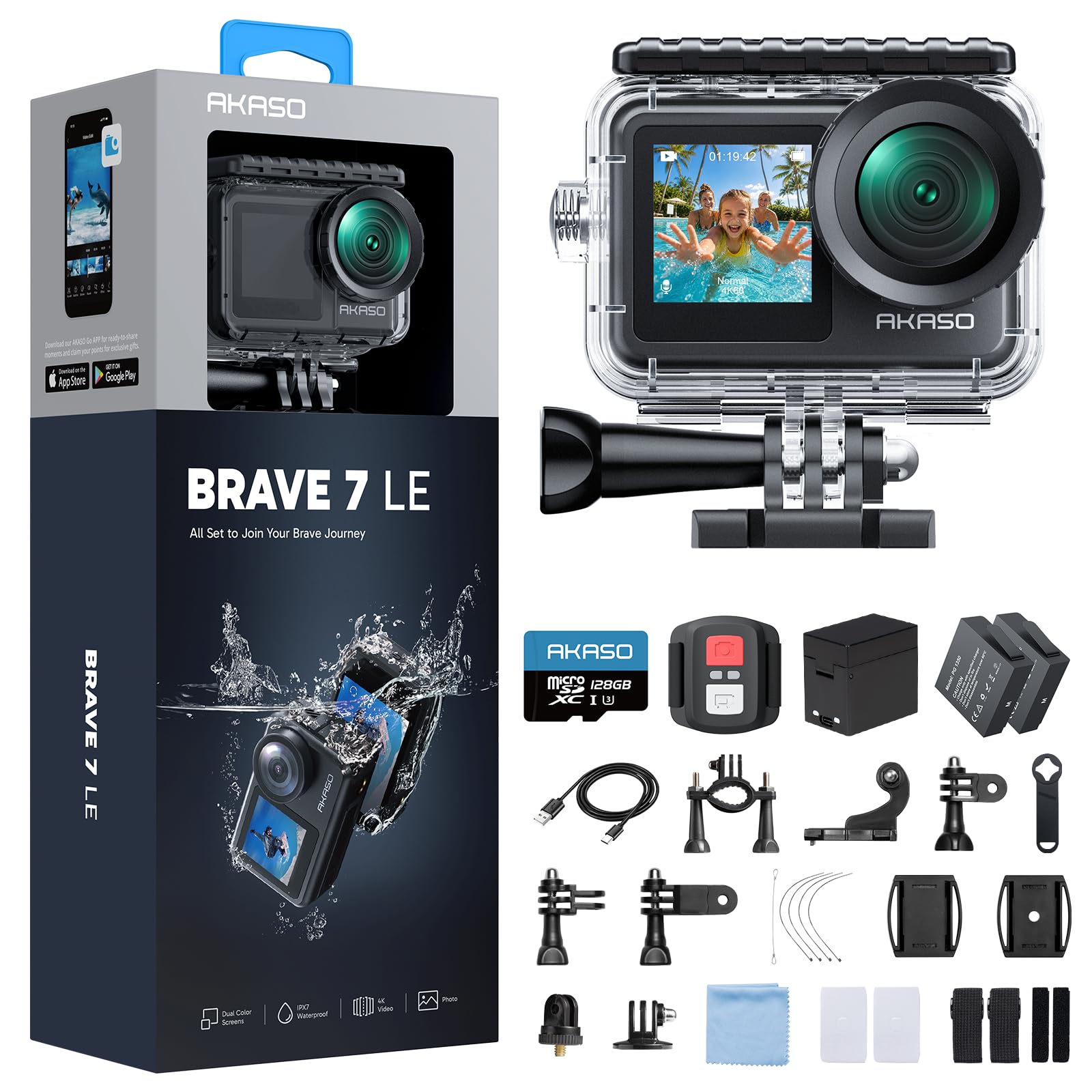 Caméra sport 4K 30fps 20MP WiFi 128Go action cam étanche Brave 7 Le