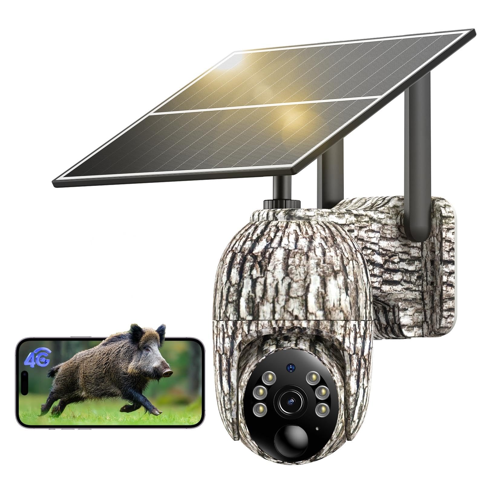 Caméra 4G solaire avec carte SIM — sans WiFi, surveillance 360°, détection animaux, vidéo en direct mobile