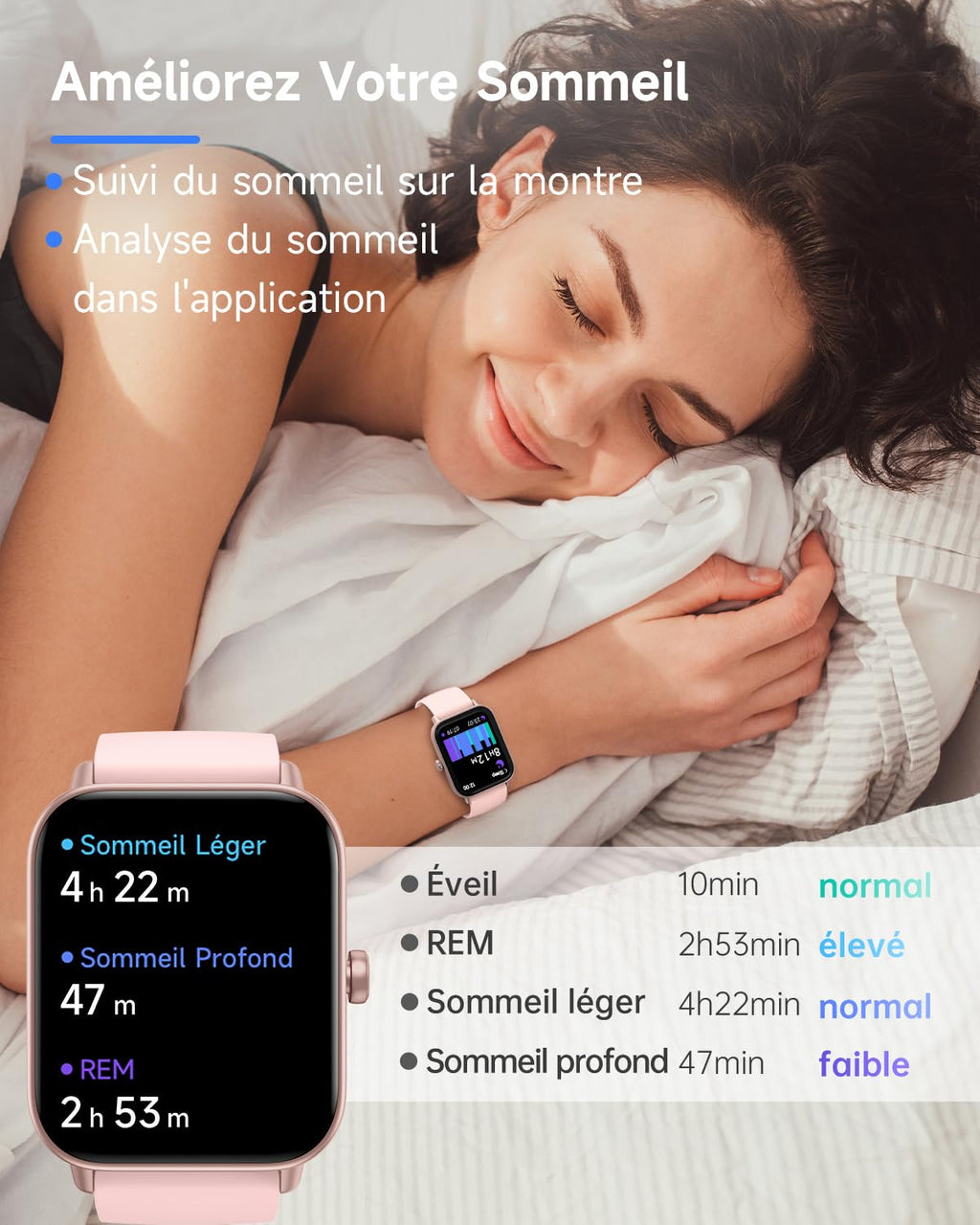 Montre connectée femme 1,8" Alexa intégrée — cardio, sommeil, SpO2, IP68