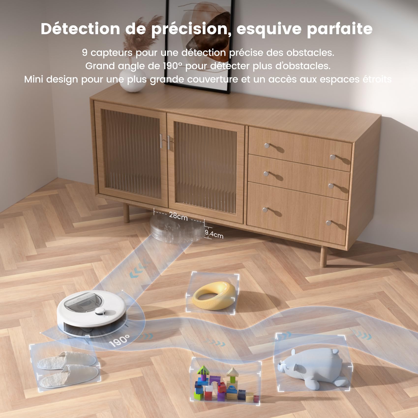 Robot aspirateur laveur 3 en 1 6000Pa 150min navigation laser dToF
