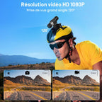 Caméra sport tubulaire 1080P étanche — WiFi, stabilisation EIS, compression H.265, batterie 1600 mAh