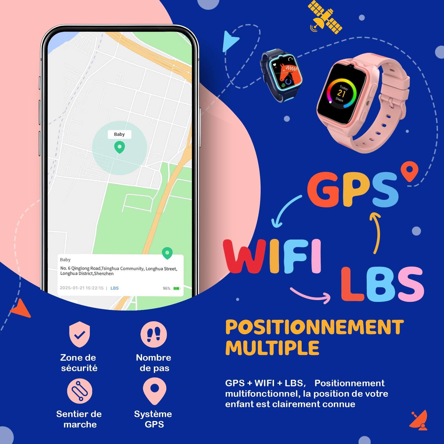 Montre connectée enfant 4G GPS WiFi LBS SOS appel vidéo chat vocal