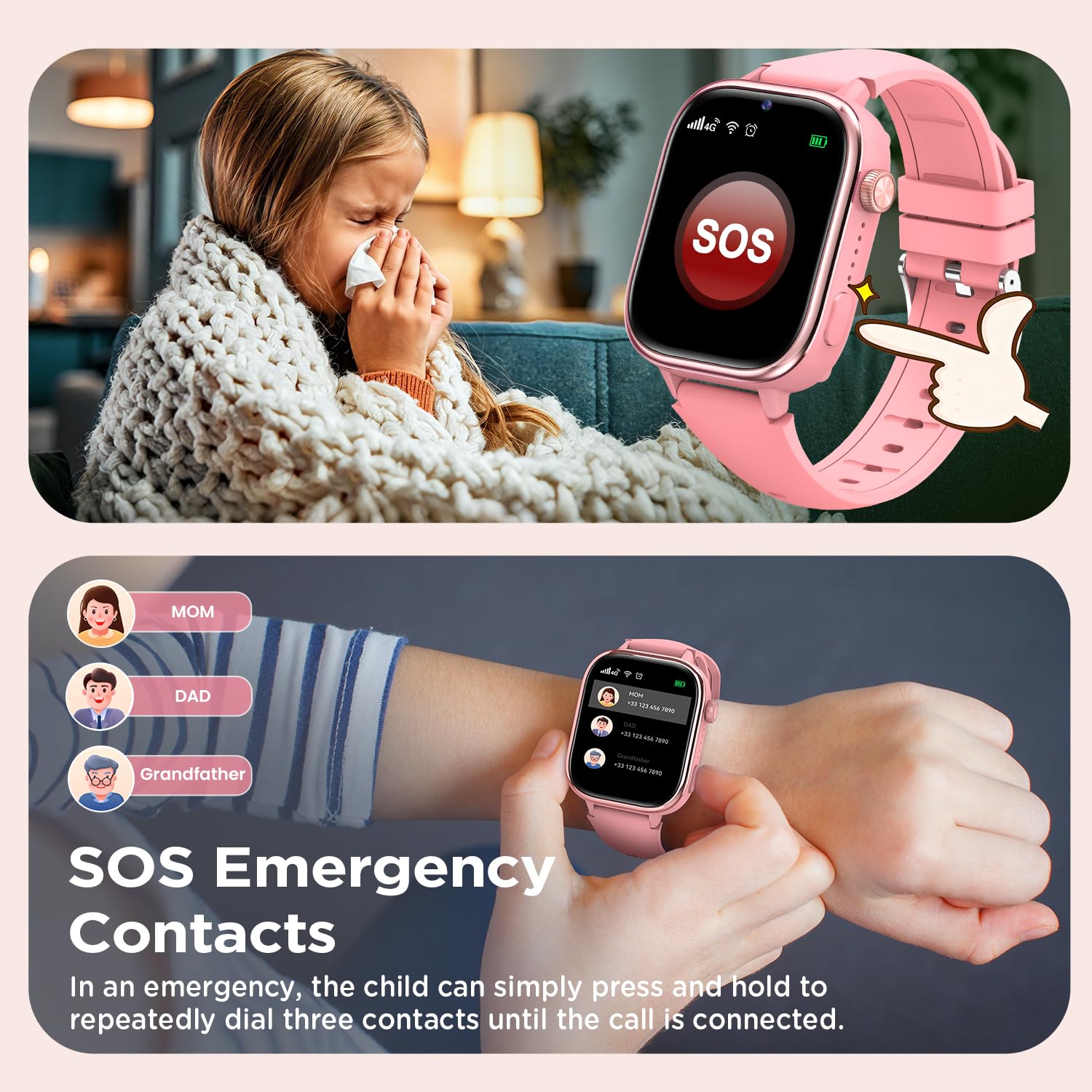 Montre connectée enfant 4G appel vidéo GPS IP68 étanche SOS sécurité