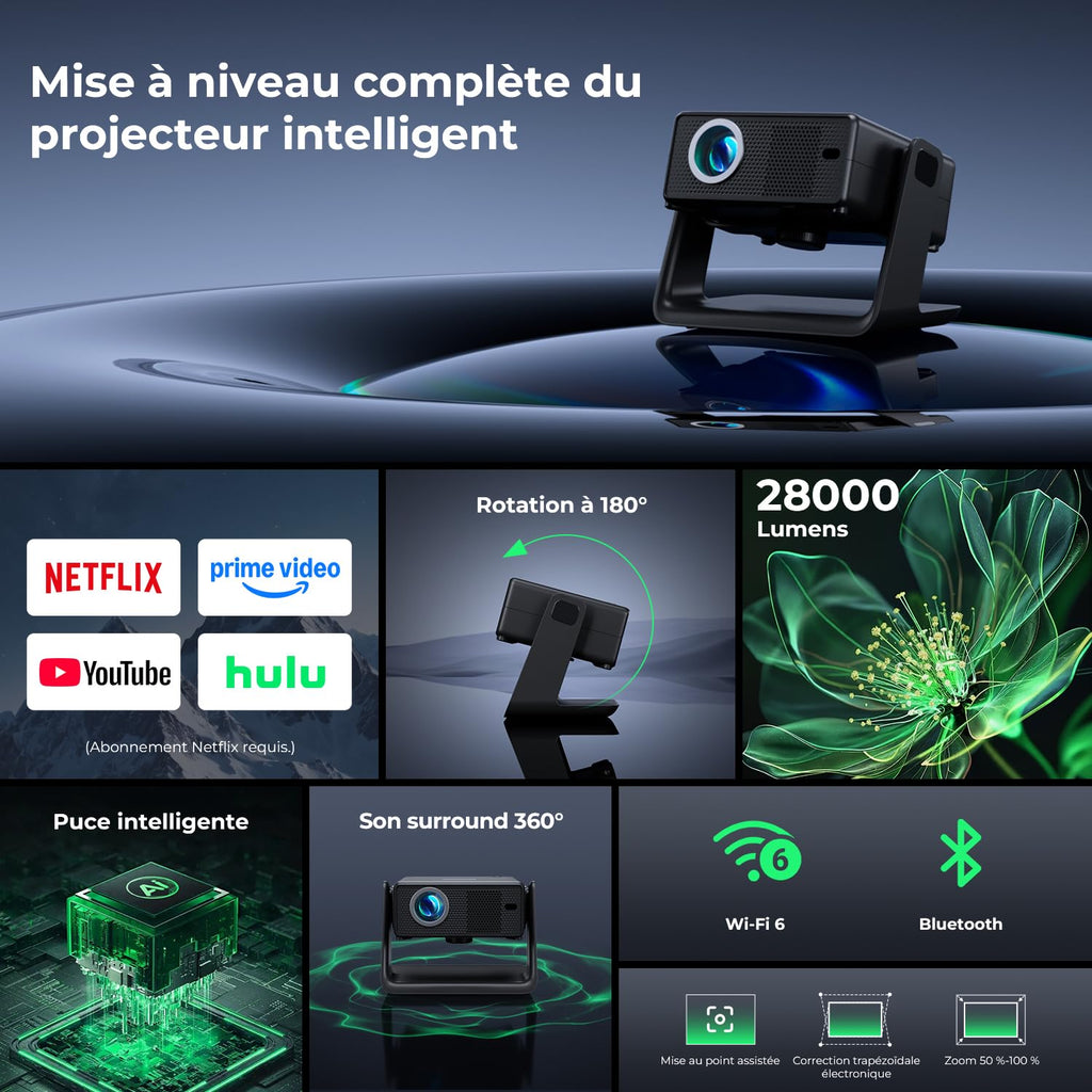 Vidéoprojecteur 1080P 28000 lumens Netflix intégré compatible 4K smart