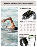 Montre connectée homme femme 1,85" Alexa — 100+ modes sport, SpO2, 3ATM