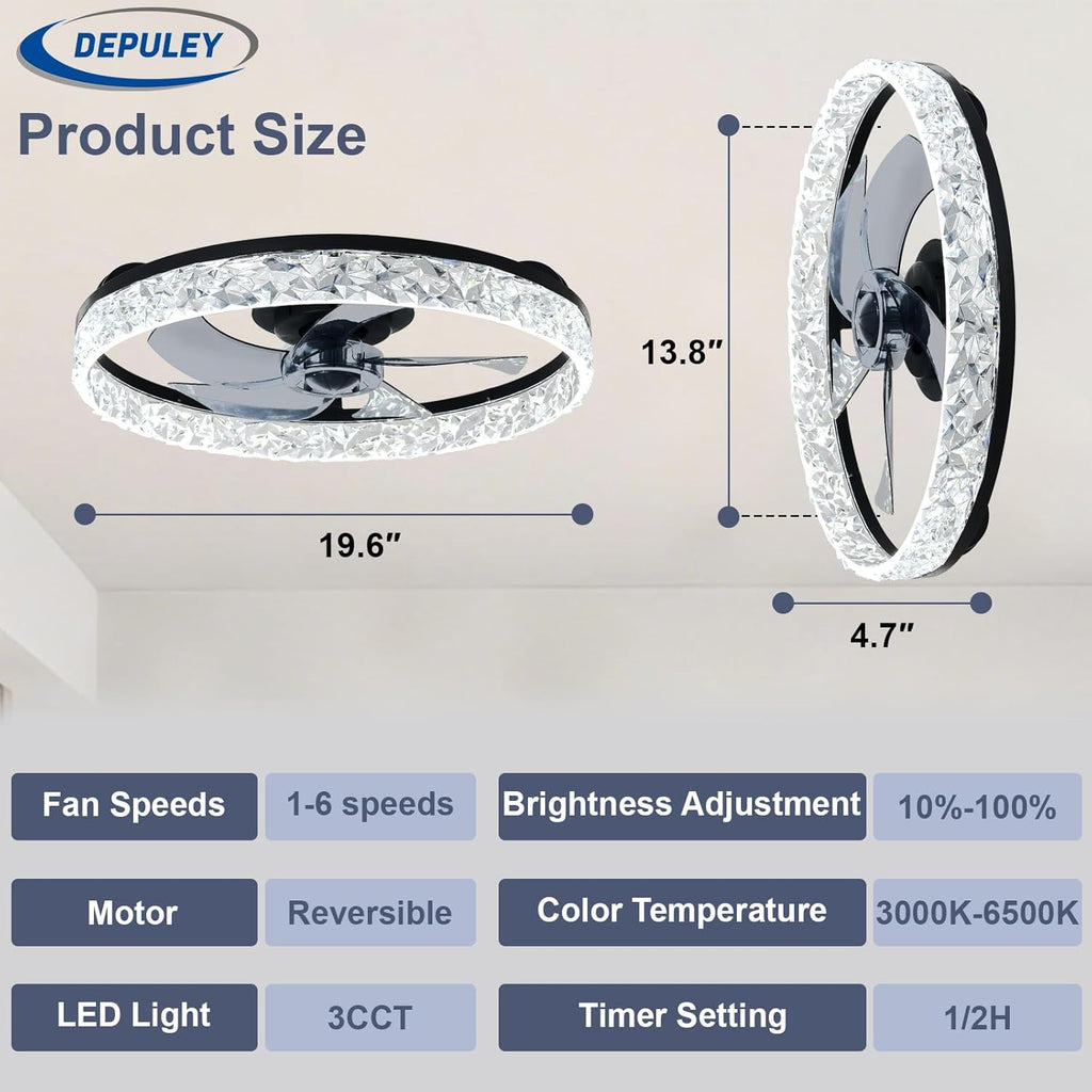 Ventilateur de plafond profil bas LED noir — appli et télécommande — vue 2