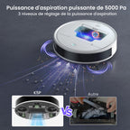 Robot aspirateur 5000Pa 180min ultra-mince 7.7cm évitement obstacles