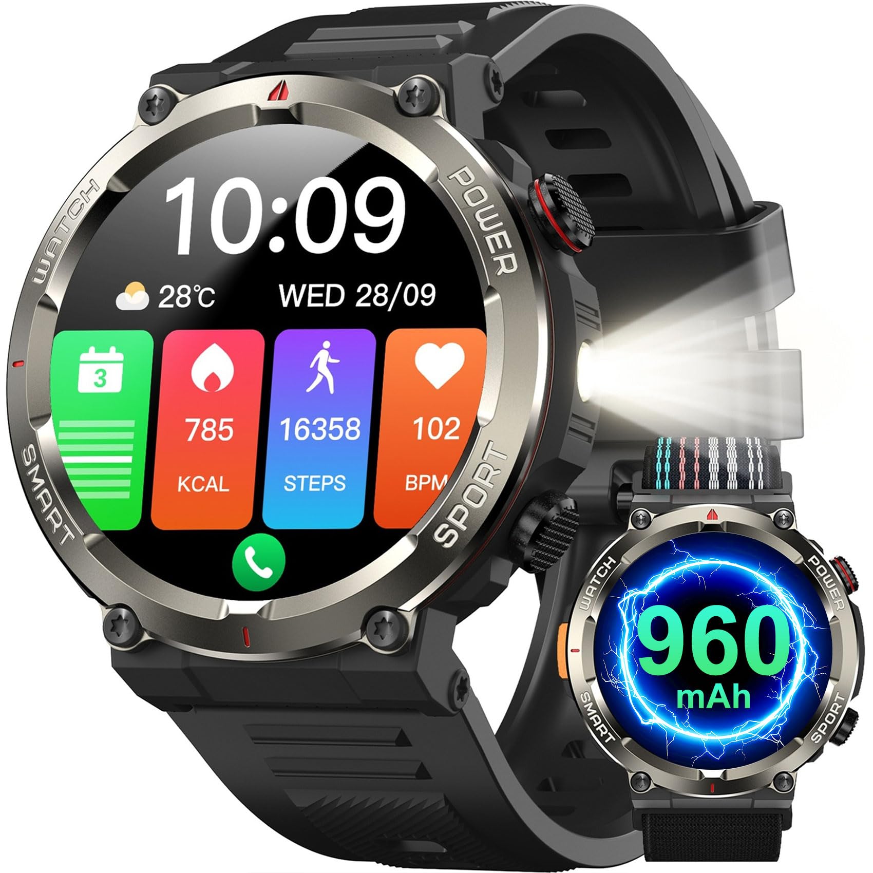 Montre connectée homme appel Bluetooth WhatsApp écran HD 1,45 pouces tactile