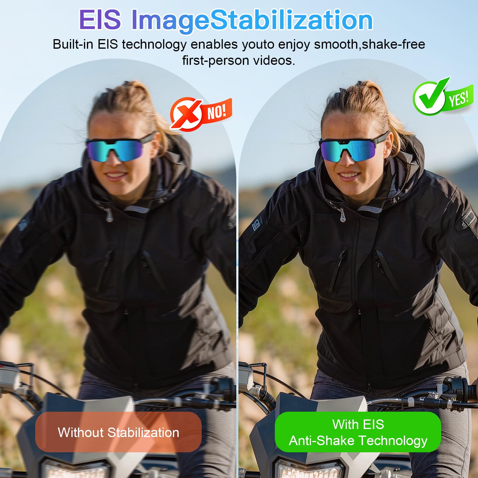 Lunettes connectées vélo caméra 8 MP — verres miroir bleus, Bluetooth