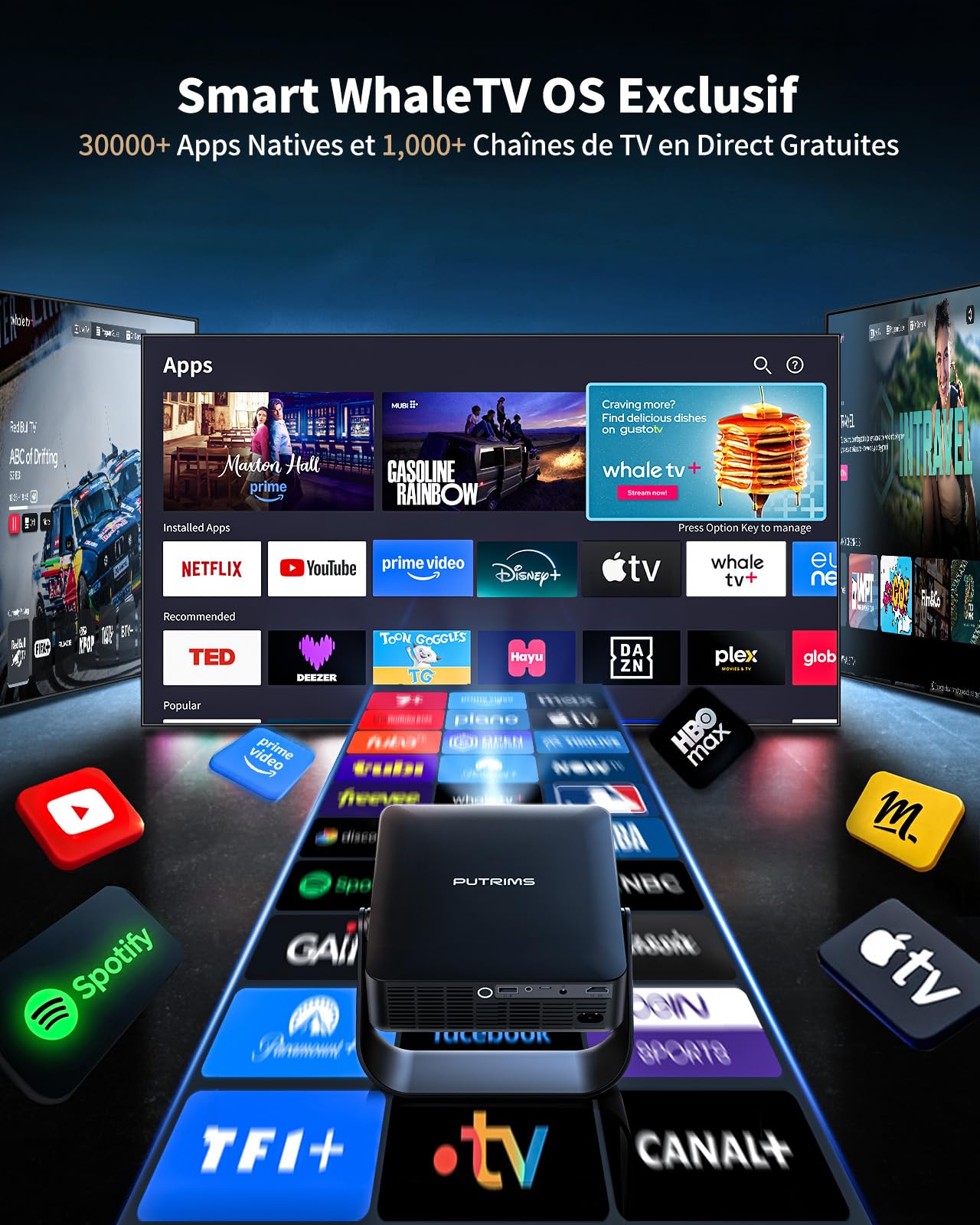 Vidéoprojecteur mini 4K apps officielles live TV rotation 330° autofocus