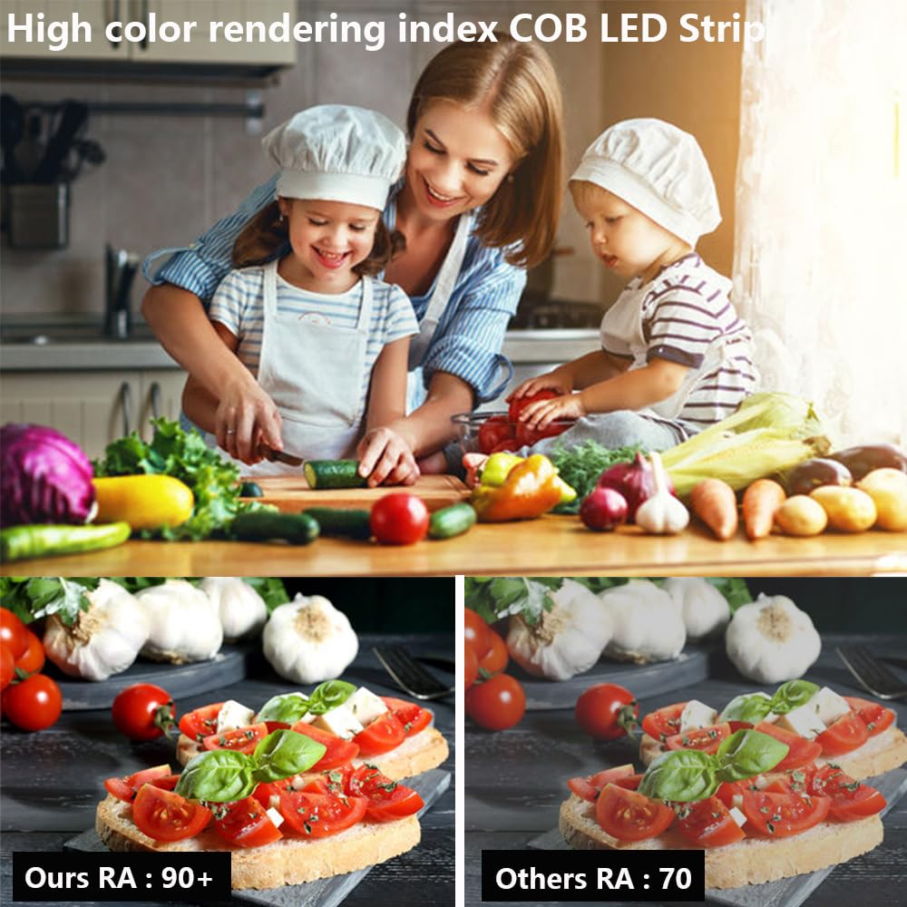Ruban LED COB blanc chaud 3000K 5 m — 480 LED/m, 4000 lm, CRI 90+, IP65 étanche, découpable