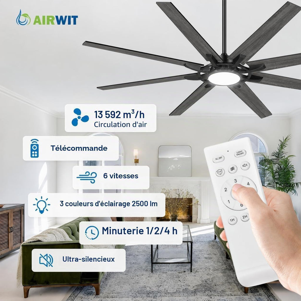Ventilateur de plafond XXL 183 cm LED — grands espaces jusqu'à 50 m² — vue 2