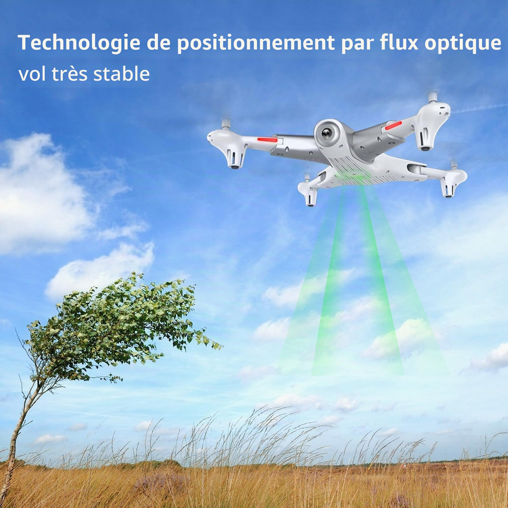 Drone caméra HD stabilisé — flux optique, vol stationnaire, 2 batteries (40 min)