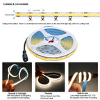 Ruban LED COB blanc naturel 4000K 5 m — 480 LED/m, 5000 lm, 12V basse tension, découpable
