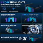 Lunettes connectées vélo caméra 8 MP — verres miroir bleus, Bluetooth