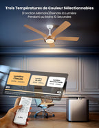 Ventilateur de plafond 142 cm télécommande LED — bois clair silencieux — vue 3
