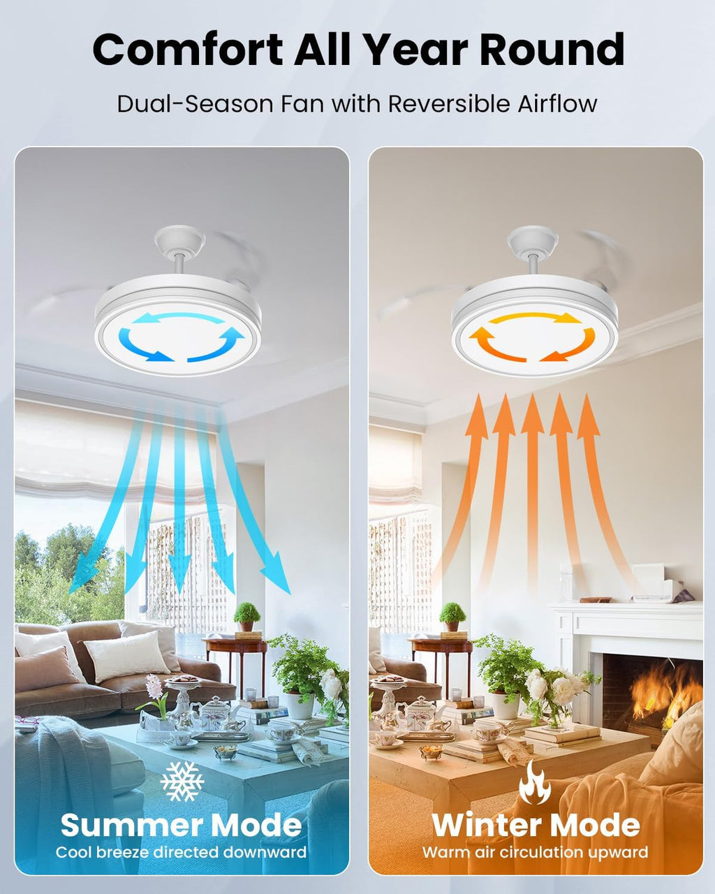 Ventilateur de plafond rétractable 106 cm LED — silencieux 6 vitesses — vue 5