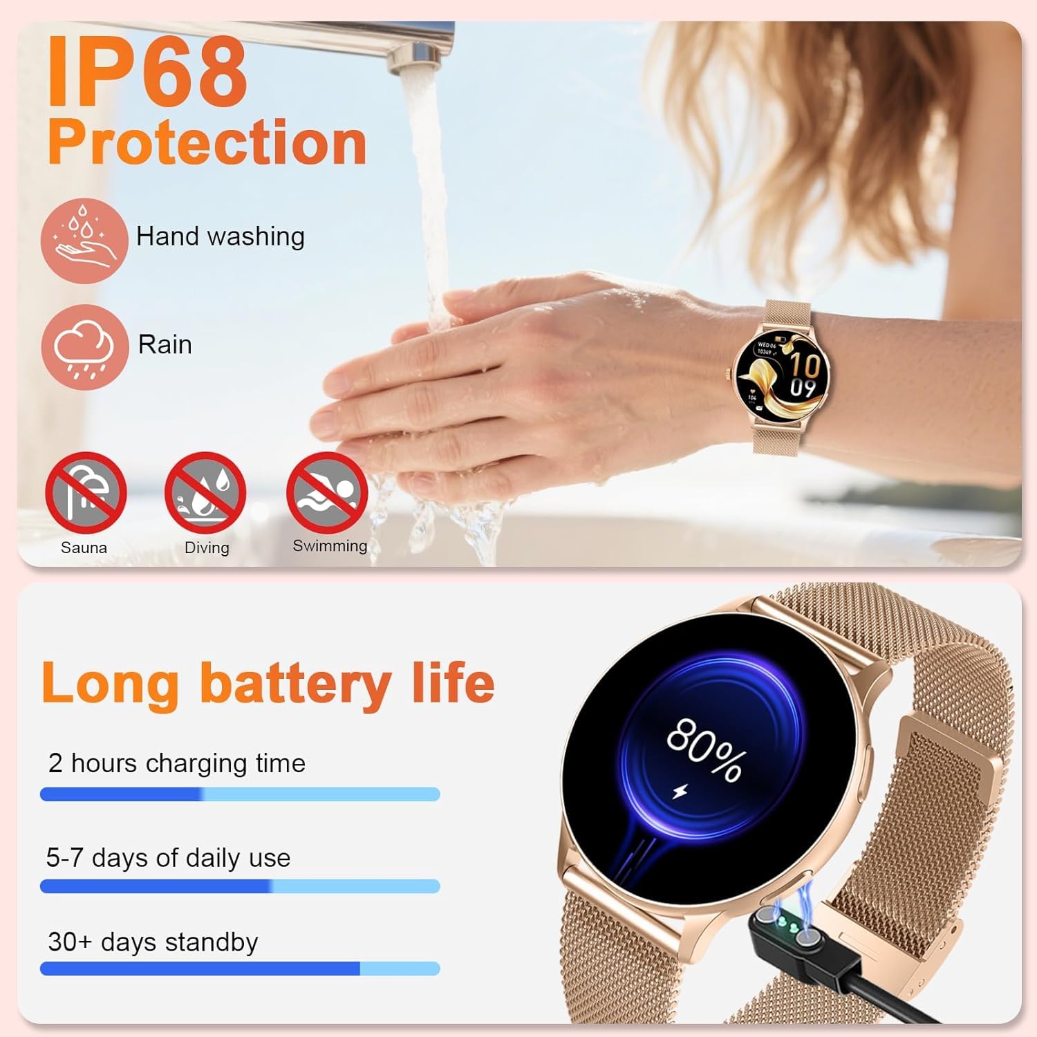 Montre connectée femme appel Bluetooth écran AMOLED suivi santé